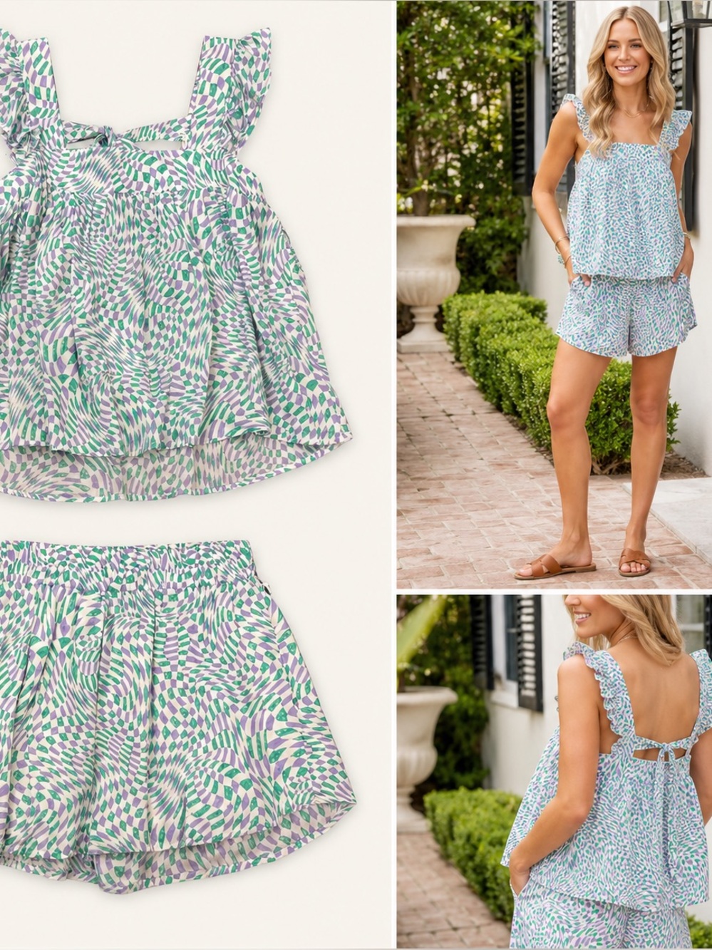 MEET ME IN SANTORINI - Purple and Green Geometric Set NWT